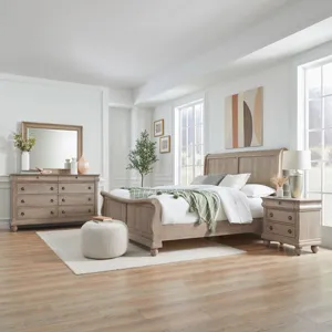 Rustic Traditions King California Sleigh Bed, Dresser & Mirror, Night Stand