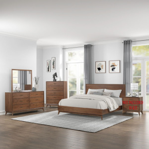 Century Modern King California Platform Bed, Dresser & Mirror, Chest