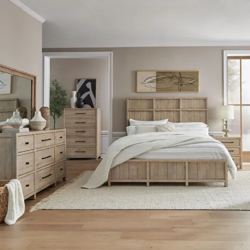Proximity Place King Panel Bed, Dresser & Mirror, Chest, Night Stand