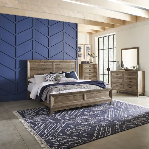 Ridgecrest King California Panel Bed, Dresser & Mirror, Chest