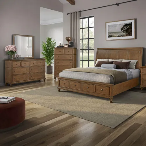 Twin Lakes King Storage Bed, Dresser & Mirror, Chest