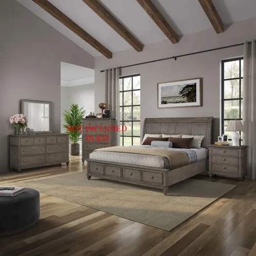 Twin Lakes King Storage Bed, Dresser & Mirror, Night Stand