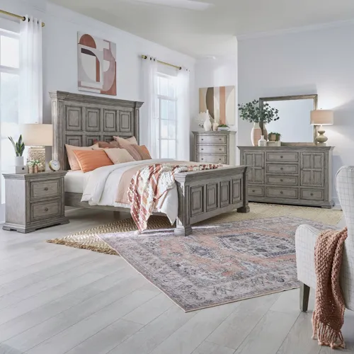 Big Valley Queen Panel Bed, Dresser & Mirror, Chest, Night Stand