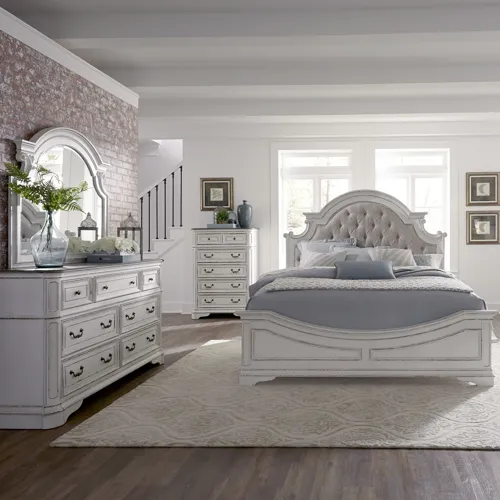 Magnolia Manor Queen Uph Bed, Dresser & Mirror