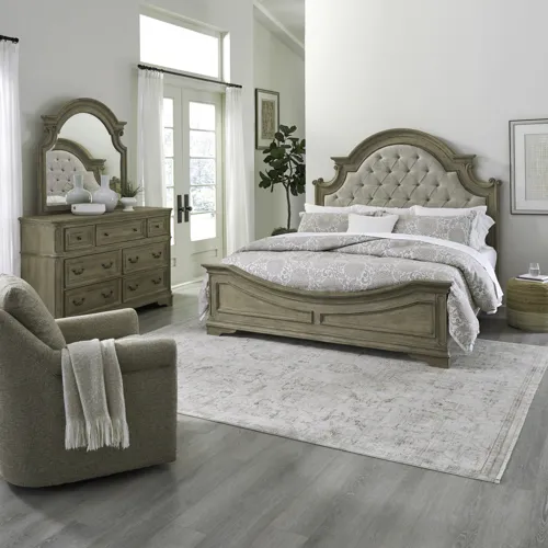Magnolia Manor King Uph Bed, Dresser & Mirror
