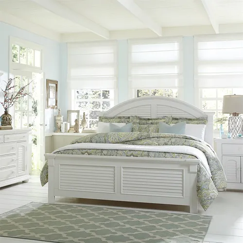 Summer House I King Panel Bed, Dresser & Mirror, Chest, Night Stand