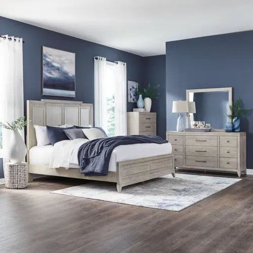 New Haven Queen Panel Bed, Dresser & Mirror, Chest