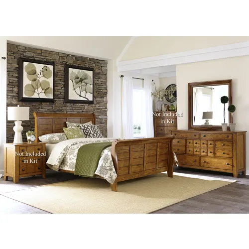 Grandpas Cabin Queen Sleigh Bed, Dresser & Mirror