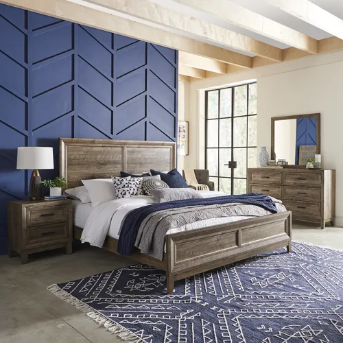 Ridgecrest King Panel Bed, Dresser & Mirror, Night Stand