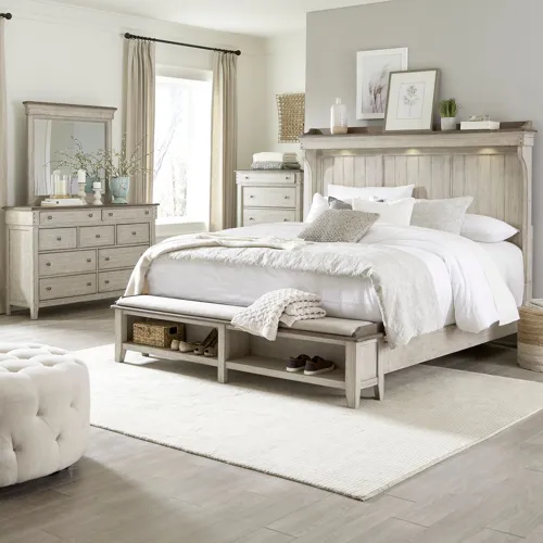 Ivy Hollow King California Mantle Storage Bed, Dresser & Mirror, Chest