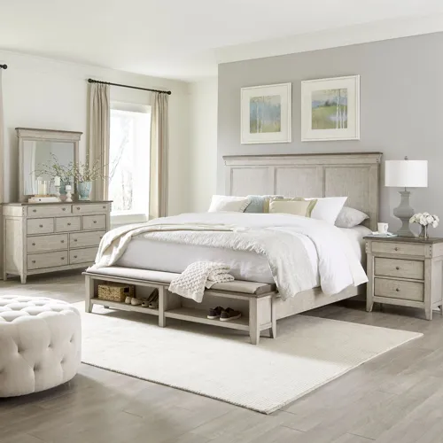 Ivy Hollow King California Storage Bed, Dresser & Mirror, Night Stand