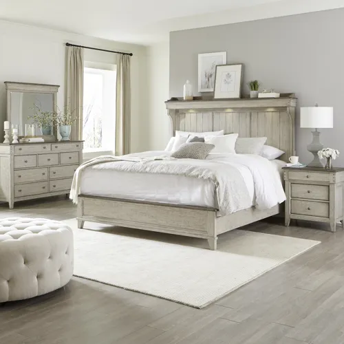 Ivy Hollow Queen Mantle Bed, Dresser & Mirror, Night Stand