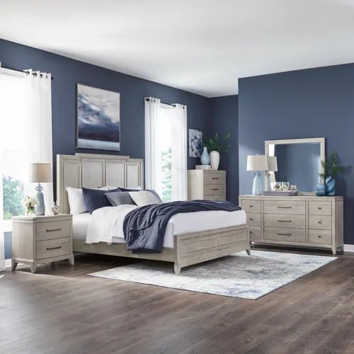 New Haven King California Panel Bed, Dresser & Mirror, Chest, Night Stand