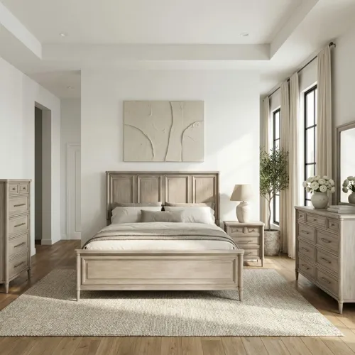 Rochelle Park King Panel Bed, Dresser & Mirror, Chest, Night Stand