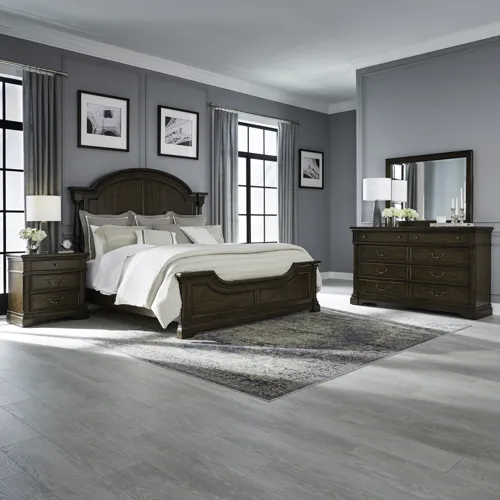 Arden Road Queen Poster Bed, Dresser & Mirror, Night Stand