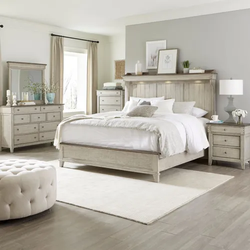 Ivy Hollow King California Mantle Bed, Dresser & Mirror, Chest, Night Stand