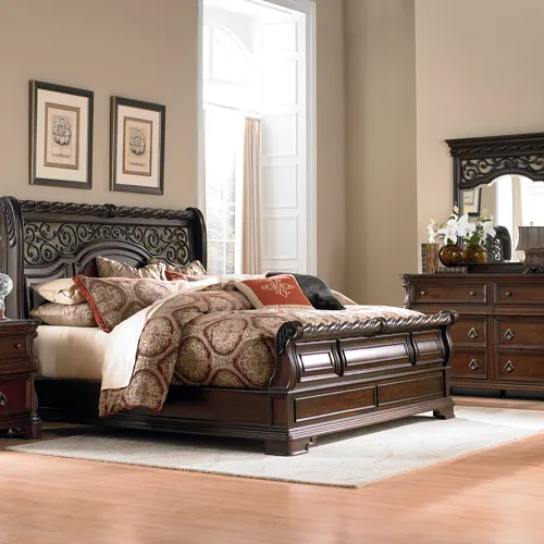 Arbor Place King Sleigh Bed, Dresser & Mirror, Chest