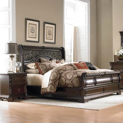 Arbor Place King California Sleigh Bed, Dresser & Mirror, Night Stand