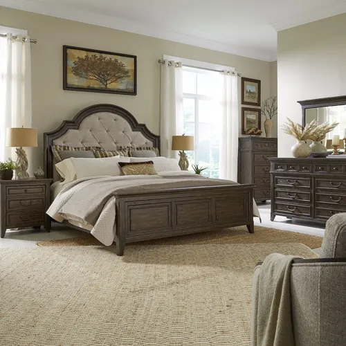 Paradise Valley King Uph Bed, Dresser & Mirror, Chest, Night Stand