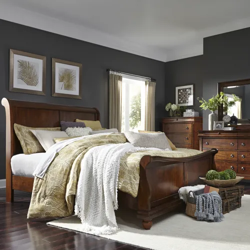 Rustic Traditions King Sleigh Bed, Dresser & Mirror, Chest