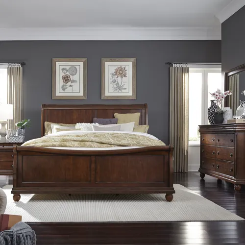 Rustic Traditions King Sleigh Bed, Dresser & Mirror, Night Stand