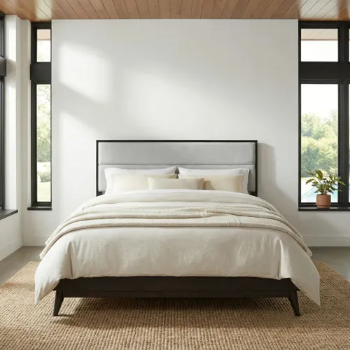 Century Modern King Uph Platform Bed