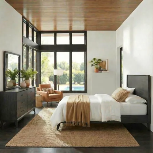 Century Modern Queen Platform Bed, Dresser & Mirror