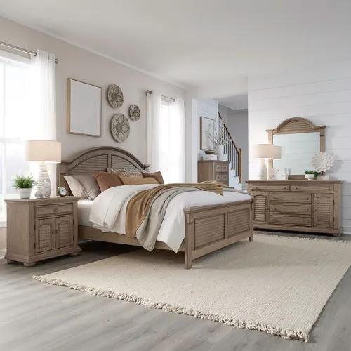 Summer House King Panel Bed, Dresser & Mirror, Chest, Night Stand