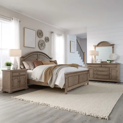 Summer House Queen Panel Bed, Dresser & Mirror, Night Stand