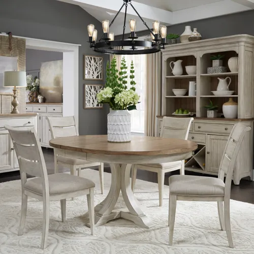 Farmhouse Reimagined Opt 5 Piece Pedestal Table Set