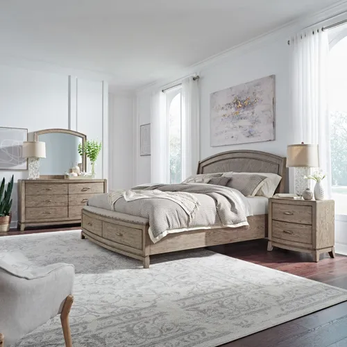 Avalon Queen Panel Storage Bed, Dresser & Mirror, NS