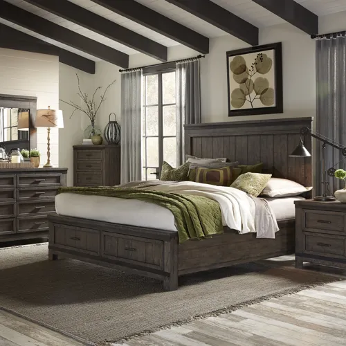 Thornwood Hills King Storage Bed, Dresser & Mirror, Night Stand