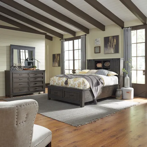Thornwood Hills Queen Bookcase Bed, Dresser & Mirror