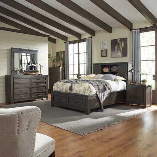 Thornwood Hills Queen Bookcase Bed, Dresser & Mirror, Chest, Night Stand