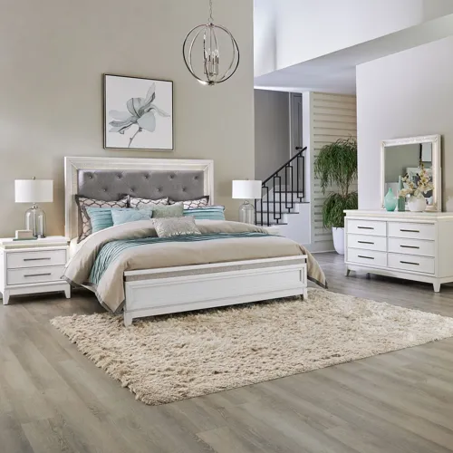 Reflections King California Uph Bed, Dresser & Mirror, Night Stand