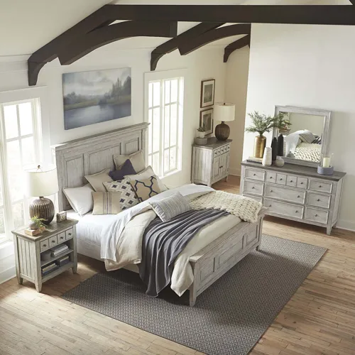 Heartland Queen Panel Bed, Dresser & Mirror, Chest