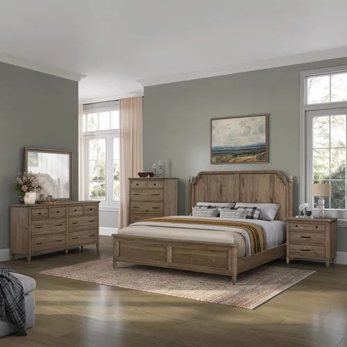Hickory Grove King Panel Bed, Dresser & Mirror, Chest, Night Stand