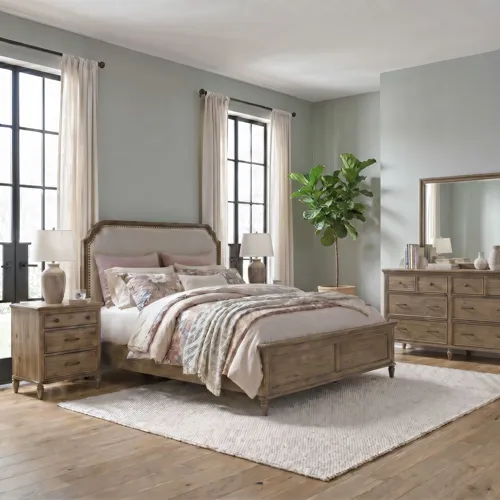 Hickory Grove King Uph Bed, Dresser & Mirror, Night Stand