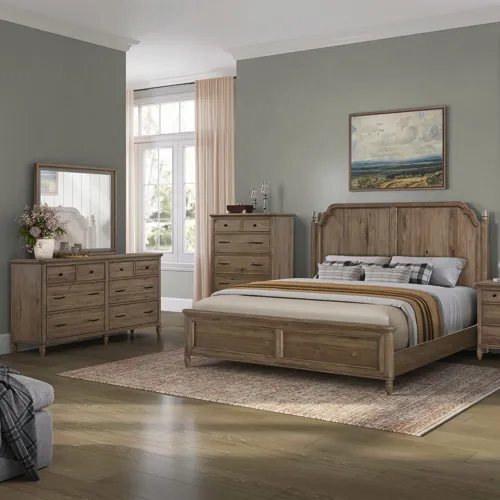 Hickory Grove Queen Panel Bed, Dresser & Mirror, Chest