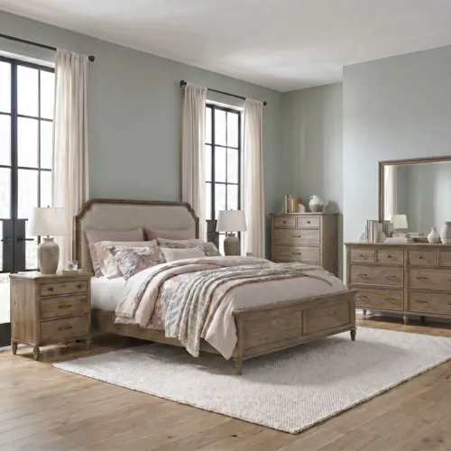 Hickory Grove Queen Uph Bed, Dresser & Mirror, Chest, Night Stand