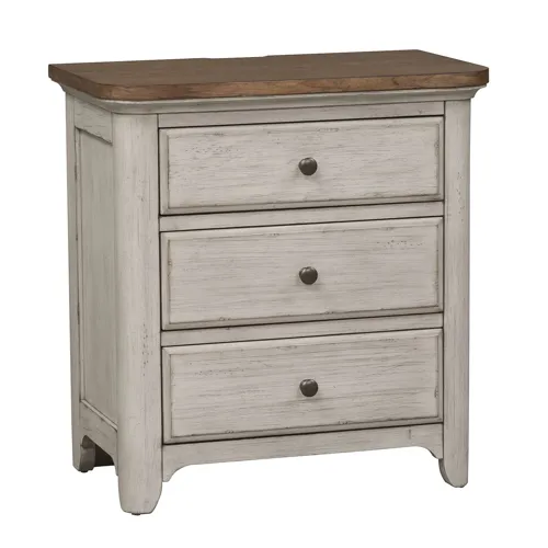 Farmhouse Reimagined 3 Drawer Night Stand w/ Charging Station