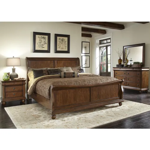 Rustic Traditions Queen Sleigh Bed, Dresser & Mirror, Night Stand