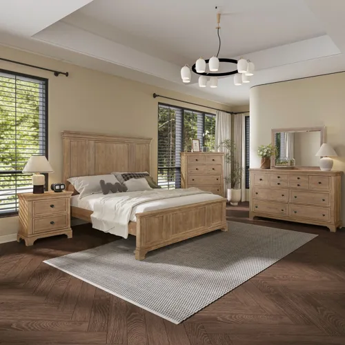 Haven Hills King Panel Bed, Dresser & Mirror, Chest, Night Stand