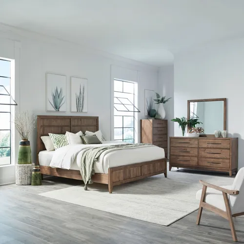 Shaker Lakes King California Panel Bed, Dresser & Mirror, Chest