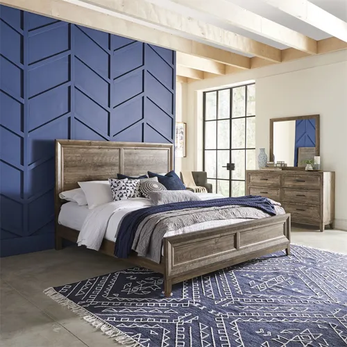 Ridgecrest King California Panel Bed, Dresser & Mirror