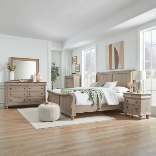 Rustic Traditions King Sleigh Bed, Dresser & Mirror, Chest, Night Stand