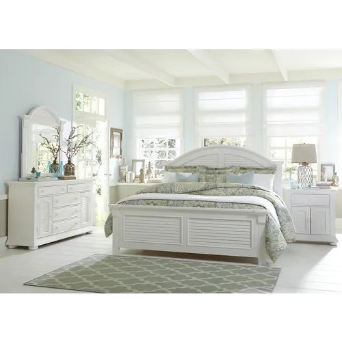 Summer House I Queen Panel Bed, Dresser & Mirror, Night Stand