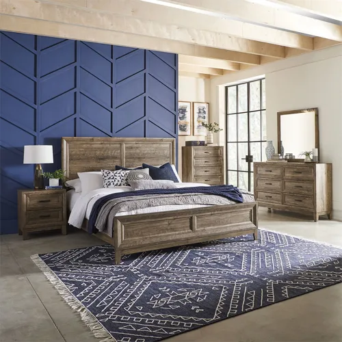 Ridgecrest King Panel Bed, Dresser & Mirror, Chest, Night Stand