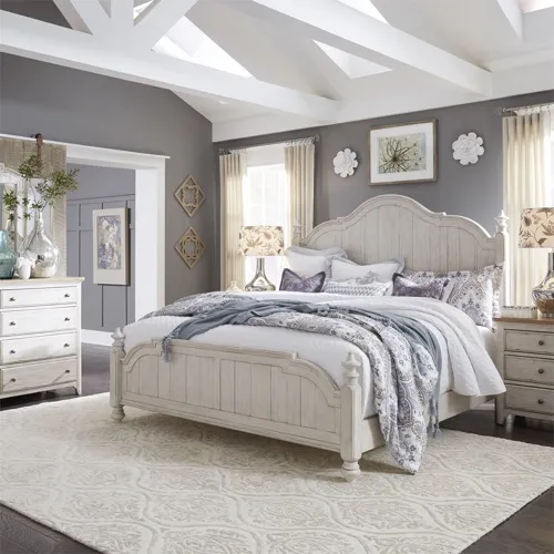 Farmhouse Reimagined Queen Poster Bed, Dresser & Mirror, Night Stand