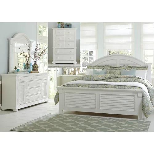 Summer House I Queen Panel Bed, Dresser & Mirror, Chest